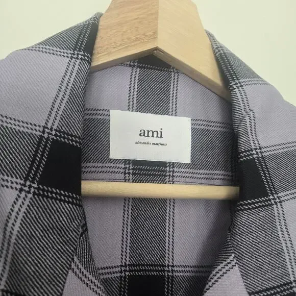 NEW AMI Men's Checked Patch Pocket Shirt Size 42 XL 100% Virgin Wool Parma Plaid
